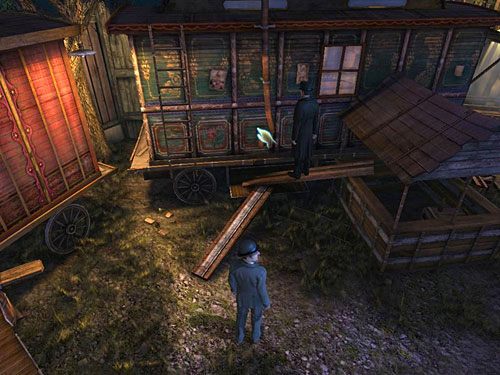 Przejdź na bok zielonej przyczepy i zdejmij popielniczkę z komina - Wywab anarchistów z przyczepy | Finał w opuszczonym lunaparku - Testament Sherlocka Holmesa - poradnik do gry