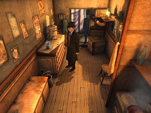 Idąc do drzwi, zauważ ciekawą drewnianą figurkę na komodzie, obok samowara - Odkryj cele planowanych zamachów | Finał w opuszczonym lunaparku - Testament Sherlocka Holmesa - poradnik do gry