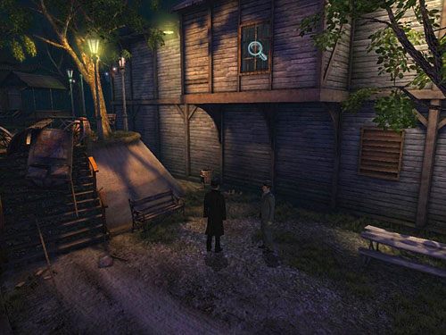 Maszeruj zatem na lewą stronę budynku, gdzie zauważ okno na piętrze - Dostań się do Nawiedzonego Domu | Finał w opuszczonym lunaparku - Testament Sherlocka Holmesa - poradnik do gry