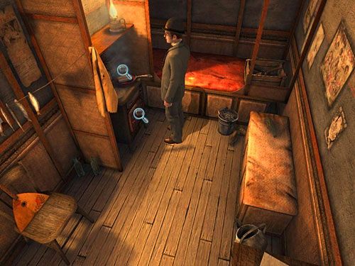 Zauważ, że piec na końcu pomieszczenia jest mocno rozgrzany, a na pozostawionej na nim patelni przypala się tłuszcz - Dostań się do warsztatu anarchistów | Finał w opuszczonym lunaparku - Testament Sherlocka Holmesa - poradnik do gry