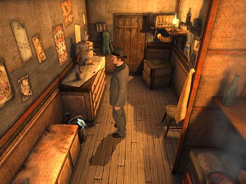 W tym celu weź stojącą niemal naprzeciwko (pomiędzy siedziskiem a komodą) konewkę z wodą - Dostań się do warsztatu anarchistów | Finał w opuszczonym lunaparku - Testament Sherlocka Holmesa - poradnik do gry