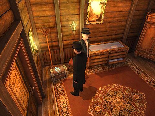 Rzuć więc okiem na ozdobny kufer na lewo od gabloty - Otwórz gablotę z bronią | Finał w opuszczonym lunaparku - Testament Sherlocka Holmesa - poradnik do gry