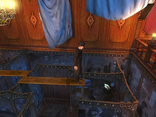 Wejdź na następną deskę i kliknij najbliższą ściankę, by Sherlock oparł o nią piątą deskę - Dostań się na drugą stronę galerii | Finał w opuszczonym lunaparku - Testament Sherlocka Holmesa - poradnik do gry