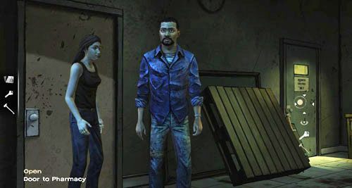 Użyj kluczy na drzwiach (Open: Door to Pharmacy), a potem po prostu wejdź do środka - 6 - Hey, Bud | Epizod I - A New Day | Solucja The Walking Dead - The Walking Dead - poradnik do gry
