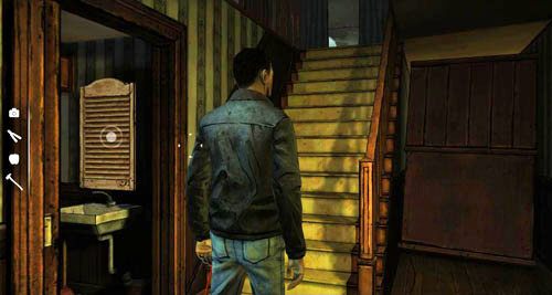 Możesz też zajrzeć do łazienki na lewo od schodów i otworzyć szafkę nad zlewem (Open: Medical Cabinet) - 4 - Guess Whos Coming to Dinner | Epizod II - Starved for Help - The Walking Dead - poradnik do gry