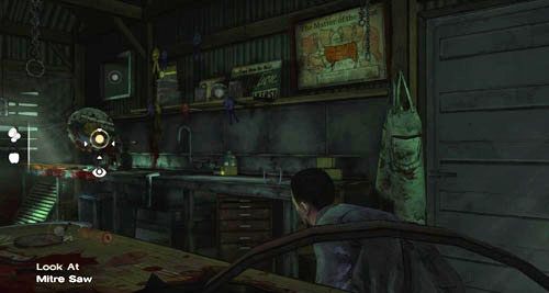 Możesz tu obejrzeć krew (Look At: Blood) i wziąć sierp (Take: Sickle) ze stołu po lewej - 6 - Taking Charlotte | Epizod II - Starved for Help | Solucja The Walking Dead - The Walking Dead - poradnik do gry