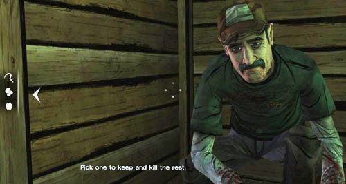 Idź po prostu do przodu, aż Kenny i Lee będą musieli się schować w jednym z boksów - 6 - Taking Charlotte | Epizod II - Starved for Help | Solucja The Walking Dead - The Walking Dead - poradnik do gry
