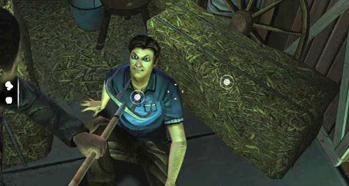 Jeśli zabijesz Dannyego wbijając widły w jego pierś (Kill: Danny), Clementine będzie przerażona i popatrzy na ciebie z nieufnością (Clementine witnessed what you did - 6 - Taking Charlotte | Epizod II - Starved for Help | Solucja The Walking Dead - The Walking Dead - poradnik do gry