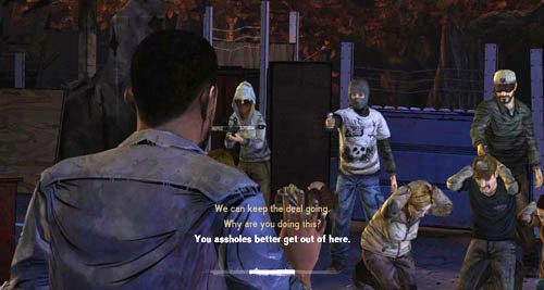 Idź w ich stronę i wybieraj jakiekolwiek opcje - 3 - Hit the Road | Epizod III - Long Road Ahead | Solucja The Walking Dead - The Walking Dead - poradnik do gry