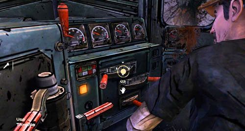 Spróbuj uruchomić pociąg za pomocą dźwigni (Use: Throttle) - 4 - What now? | Epizod III - Long Road Ahead | Solucja The Walking Dead - The Walking Dead - poradnik do gry