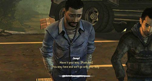 Następnie staniecie z Omidem przed trudnym zadaniem zeskoczenia z wiaduktu na ruszający właśnie pociąg - 7 - Look Behind You | Epizod III - Long Road Ahead | Solucja The Walking Dead - The Walking Dead - poradnik do gry