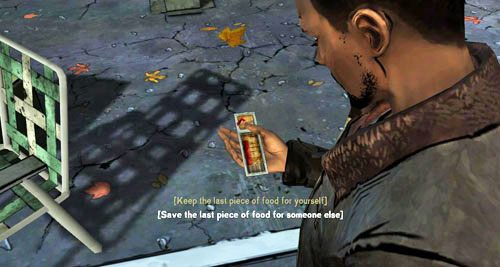 Tu warto zaznaczyć, że po rozdysponowaniu trzech porcji żywności będziesz miał możliwość zostawić ostatnią dla siebie - 2 - Conversation Killer - Problem z jedzeniem | Epizod II - Starved for Help - The Walking Dead - poradnik do gry