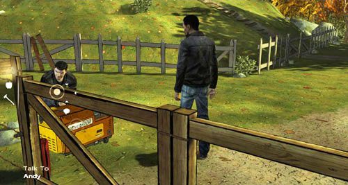 Możesz tu zerknąć na generator (Look At: Generator) i spróbować wejść do stodoły przez drewnianą bramę po lewej (Use: Gate), jednak nie zdołasz tego zrobić, gdyż Andy cię zatrzyma (nieważne, co mu odpowiesz) - 3 - Thank you for shopping at Save Lots! - Przybycie i obchód | Epizod II - Starved for Help - The Walking Dead - poradnik do gry