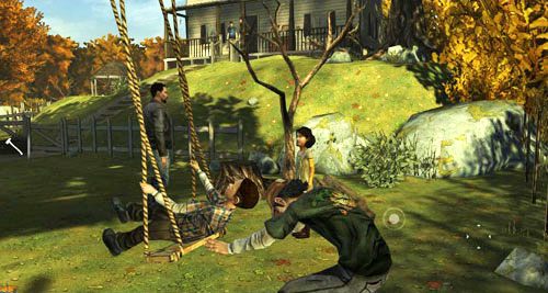 Wracaj do drewnianej bramy, otwórz ją (Use: Gate) i idź cały czas w prawo i w stronę ekranu, aż dojdziesz do Kennyego, Ducka i Clementine - 3 - Thank you for shopping at Save Lots! - W poszukiwaniu bandytów | Epizod II - Starved for Help - The Walking Dead - poradnik do gry