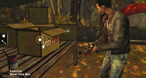Przejdź w lewo, do kilku stołów z zadaszeniem - 3 - Thank you for shopping at Save Lots! - W poszukiwaniu bandytów | Epizod II - Starved for Help - The Walking Dead - poradnik do gry