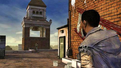 Wróć na centralną część dachu i weź drabinę (Pick Up: Ladder) - 2 - Rooftop | Epizod V - No Time Left | Solucja The Walking Dead - The Walking Dead - poradnik do gry