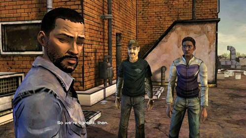 Po krótkiej konwersacji Lee weźmie na siebie ciężar wdrapania się po drabinie - 2 - Rooftop | Epizod V - No Time Left | Solucja The Walking Dead - The Walking Dead - poradnik do gry
