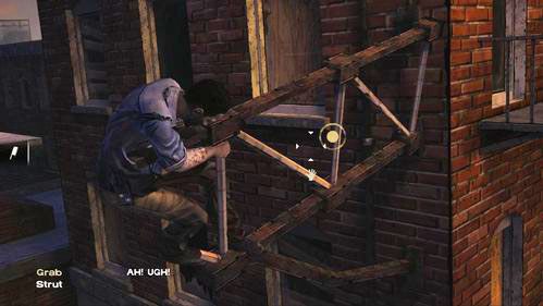 Gdy dojdziesz do pewnego momentu, konstrukcja runie - szybko złap rozpórkę, aby nie spaść (Grab: Strut) - 5 - Going Alone | Epizod V - No Time Left | Solucja The Walking Dead - The Walking Dead - poradnik do gry