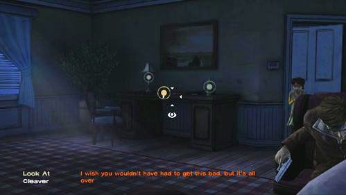 Możesz wskazać dziewczynce jedną z rzeczy stojących na komodzie - weźmie ją (Look At: Empty Bottle, Look At: Lamp, jeśli położyłeś tam swoją broń - Look At: Cleaver) - 6 - The Stranger | Epizod V - No Time Left | Solucja The Walking Dead - The Walking Dead - poradnik do gry