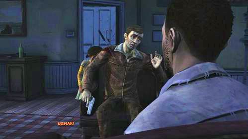 Po chwili Clementine zbliży się do Nieznajomego, uderzając go podniesionym przedmiotem (jeśli nie wskazałeś żadnej rzeczy, uderzy go pięścią) - 6 - The Stranger | Epizod V - No Time Left | Solucja The Walking Dead - The Walking Dead - poradnik do gry