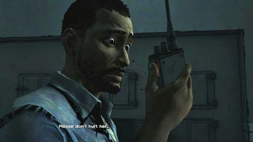 Początkowa konwersacja jest identyczną z tą, jaką zakończył się poprzedni epizod, urwany w momencie udzielania przez Lee odpowiedzi porywaczowi - 1 - The Morgue | Epizod V - No Time Left | Solucja The Walking Dead - The Walking Dead - poradnik do gry