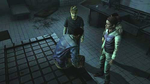 Posłuchaj konwersacji towarzyszy, zastanawiających się, czy obcięcie kończyny powstrzyma infekcję - 1 - The Morgue | Epizod V - No Time Left | Solucja The Walking Dead - The Walking Dead - poradnik do gry