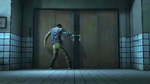 W przypadku gdy postanowiłeś zachować ramię, musisz przejść do windy i ponownie skorzystać z urządzenia (Crank: Rib Spreader) - 1 - The Morgue | Epizod V - No Time Left | Solucja The Walking Dead - The Walking Dead - poradnik do gry