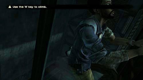 Po chwili cała grupa zacznie wspinać się po drabinie - przejmiesz kontrolę nad Lee i będziesz musiał skorzystać z odpowiedniego przycisku aby kontynuować wspinaczkę - 1 - The Morgue | Epizod V - No Time Left | Solucja The Walking Dead - The Walking Dead - poradnik do gry