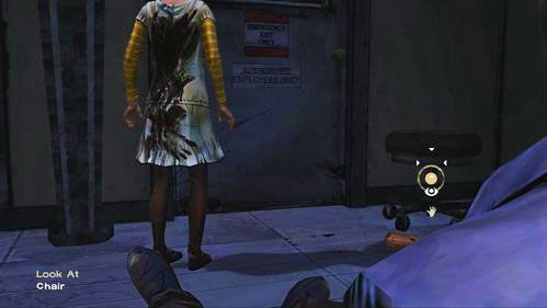 Spójrz w prawo, gdzie znajduje się stołek - poleć Clementine, aby go użyła (Use: Chair) - 7 - Stay Close To Me; Goodbye | Epizod V - No Time Left | The Walking Dead - The Walking Dead - poradnik do gry