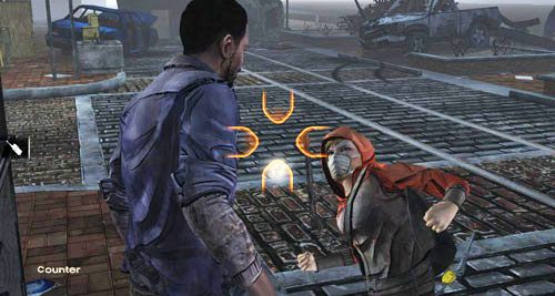 Jeśli chcesz pokonać nieznajomą, umieść kursor w lewej części ekranu, aby zablokować jej cios (Block) - 2 - Down By The River | Epizod IV - Around Every Corner | The Walking Dead - The Walking Dead - poradnik do gry