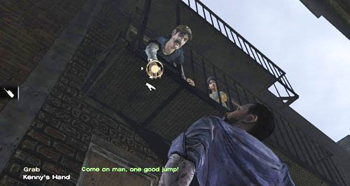 Kiedy Kenny i Clementine znajdą się na górze, spróbuj chwycić rękę Kennyego (Grab: Kennys Hand) lub po prostu poczekaj - 2 - Down By The River | Epizod IV - Around Every Corner | The Walking Dead - The Walking Dead - poradnik do gry