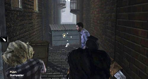 Szybko przesuń śmietnik w tle (Push: Dumpster) - 2 - Down By The River | Epizod IV - Around Every Corner | The Walking Dead - The Walking Dead - poradnik do gry
