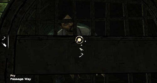 Kiedy ujęcie się zmieni, będziesz musiał iść w stronę ekranu, aż dojdziesz do zablokowanego przedtem przejścia (Open: Passage Way) - 3 - Support Group | Epizod IV - Around Every Corner | Solucja The Walking Dead - The Walking Dead - poradnik do gry