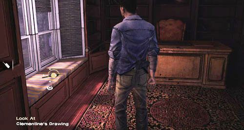 Najciekawszą rzeczą w tym pomieszczeniu jest rysunek Clementine, który leży pod oknem (Look At: Clementines Drawing) - 4 - Bedside Manor | Epizod IV - Around Every Corner | Solucja The Walking Dead - The Walking Dead - poradnik do gry