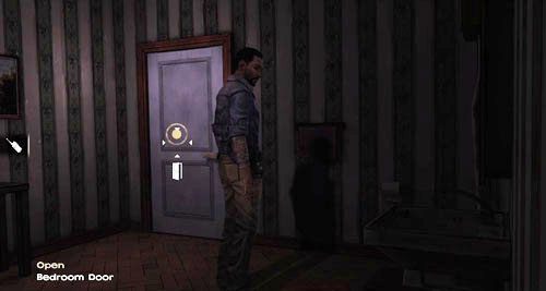 W łazience możesz tylko upewnić się, że wody nadal nie ma próbując odkręcić kran po prawej (Use: Sink) i wejść do sypialni (Open: Bedroom Door) - 4 - Bedside Manor | Epizod IV - Around Every Corner | Solucja The Walking Dead - The Walking Dead - poradnik do gry