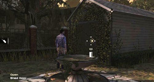 Jeśli spróbujesz wrócić do domu (Use: House Door) lub pochodzisz chwilę, zauważysz, że drzwi od szopy się ruszyły - 4 - Bedside Manor | Epizod IV - Around Every Corner | Solucja The Walking Dead - The Walking Dead - poradnik do gry