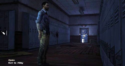 Jeśli pójdziesz w lewo, spotkasz Christę i Vernona, a także będziesz mógł popatrzeć na automat z napojami (Look At: Vending Machine) - 5 - Georgias Last City - Przybycie i akumulator | Epizod IV - Around Every Corner - The Walking Dead - poradnik do gry