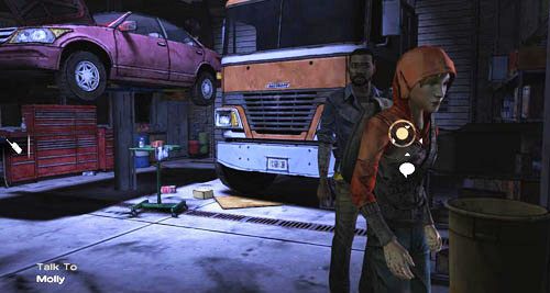 Zacznij od rozmowy z Molly, wypytaj ją o wszystko - 5 - Georgias Last City - Przybycie i akumulator | Epizod IV - Around Every Corner - The Walking Dead - poradnik do gry