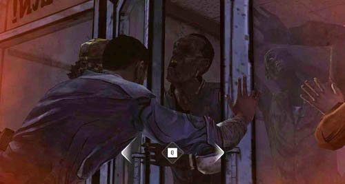(1) Po odzyskaniu kontroli nad Lee wciskaj pokazany na ekranie przycisk, a potem wciśnij kolejny - 5 - Georgias Last City - Przybycie i akumulator | Epizod IV - Around Every Corner - The Walking Dead - poradnik do gry