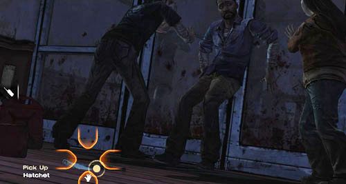 (3) Podnieś toporek z ziemi (Pick Up: Hatchet) - 5 - Georgias Last City - Przybycie i akumulator | Epizod IV - Around Every Corner - The Walking Dead - poradnik do gry