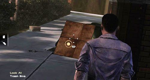 Możesz podnieść krótkofalówkę (Pick Up: Walkie Talkie) lub spojrzeć na kartony (Look At: Trash Bins) - 7 - The Morning After | Epizod IV - Around Every Corner | The Walking Dead - The Walking Dead - poradnik do gry