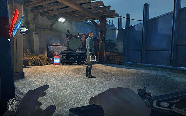 Po skorzystaniu z mostu sąsiadującego się ze ścianą światła lub po przejściu pod mostem znajdziesz się w okolicach posterunku pilnowanego przez jeszcze jednego przeciwnika - Dotarcie do wieży Dunwall | Misja 6 - Return to the Tower | Dishonored - Dishonored - poradnik do gry