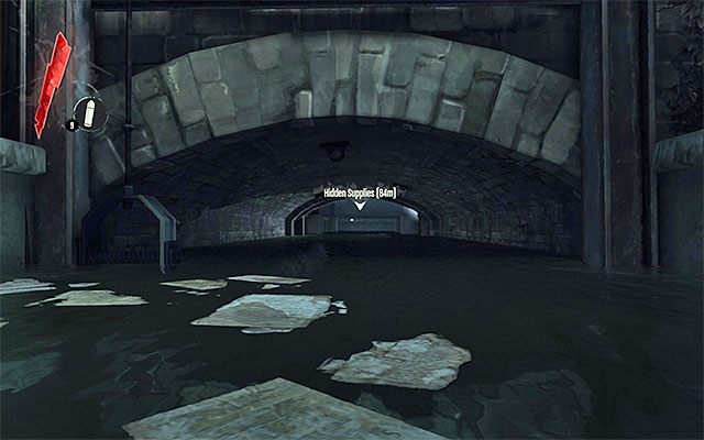 Podążaj wąskim przejściem aż znajdziesz się w miejscu, w którym będziesz mógł zeskoczyć na niższy poziom - Ucieczka z więzienia Coolridge - odnalezienie skrzynki z zapasami | Misja 1 - Dishonored - Dishonored - poradnik do gry