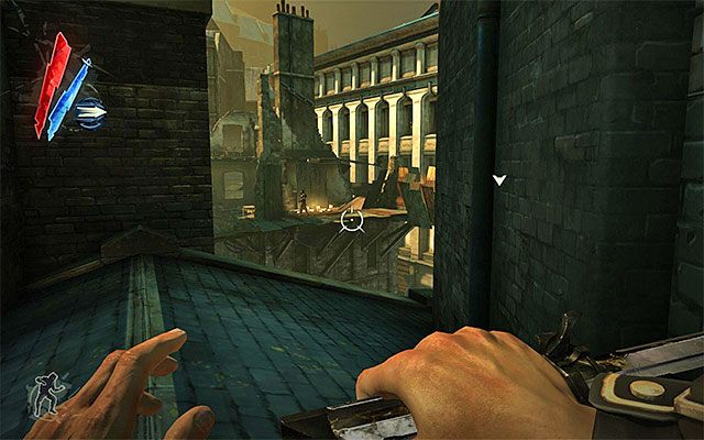 W trakcie przemierzania lokacji [Centralne Rudshore - Central Rudshore] również musisz uważać na licznie porozmieszczanych po okolicy zabójców, tym bardziej, że nie będą oni teraz okupowali dachów budynków, a patrolowali niżej położone balkoniki i półki - Zbadanie centralnego Rudshore | Misja 7 - The Flooded District | Dishonored - Dishonored - poradnik do gry