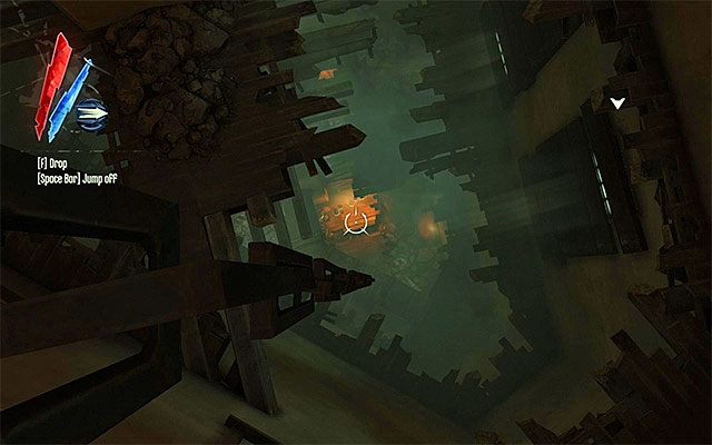 Niezależnie od wybranego wariantu zachowania znajdziesz się w niewielkim pomieszczeniu z łańcuchem - Dotarcie do tunelu znajdującego się pod bazą Dauda | Misja 7 - The Flooded District - Dishonored - poradnik do gry