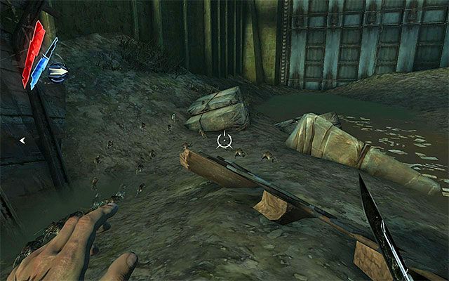 Tuż po tym jak wyjdziesz z tunelu eksplorację nowej lokacji rozpocznij od udania się w prawo - Zbadanie obszaru wokół ściany kwarantanny | Misja 7 - The Flooded District - Dishonored - poradnik do gry