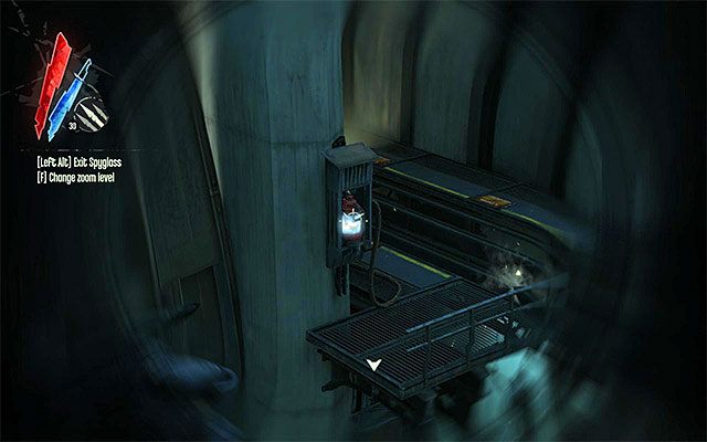 Po tym jak dostatecznie zbliżysz się do ściany światła powinieneś zauważyć zasilający ją zbiornik z wielorybim tranem - Przedostanie się przez ścianę kwarantanny | Misja 7 - The Flooded District - Dishonored - poradnik do gry