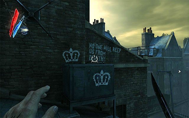 W trakcie wspinaczki pomagaj sobie oczywiście mocą Blink (teleportacja), starając się przy tym nie stracić równowagi - Przedostanie się przez ścianę kwarantanny | Misja 7 - The Flooded District - Dishonored - poradnik do gry