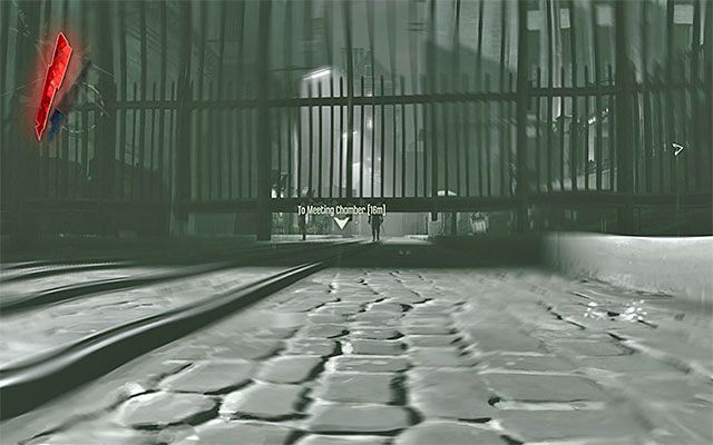 Mniej oczywiste sposoby przedostania się na drugą stronę dużej bramy to próba ominięcia jej z pomocą mocy Blink (teleportacja) oraz przejęcie kontroli nad szczurem (moc Possession) - Dotarcie w pobliże budynku Nadzorcy Campbella | Misja 2 - High Overseer Campbell - Dishonored - poradnik do gry