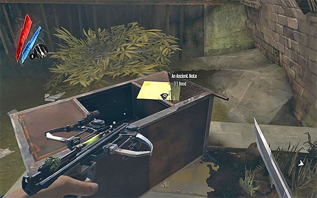 Proponuję dokładnie zbadać obszar, który był zajmowany przez płaczących, albowiem odnajdziesz tu notatkę (an ancient note) oraz aż dwie runy (jedną w szafce i drugą w wodzie) - Zdanie raportu admirałowi Havelockowi | The Hound Pits Pub #3 | Dishonored - Dishonored - poradnik do gry